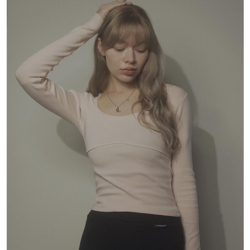 WAVE NECK LOGO TEE-PINK