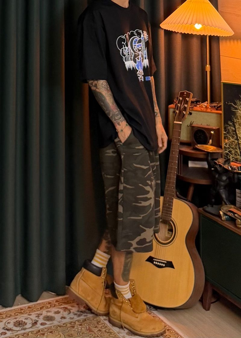 6 One-Tuck Camo Shorts