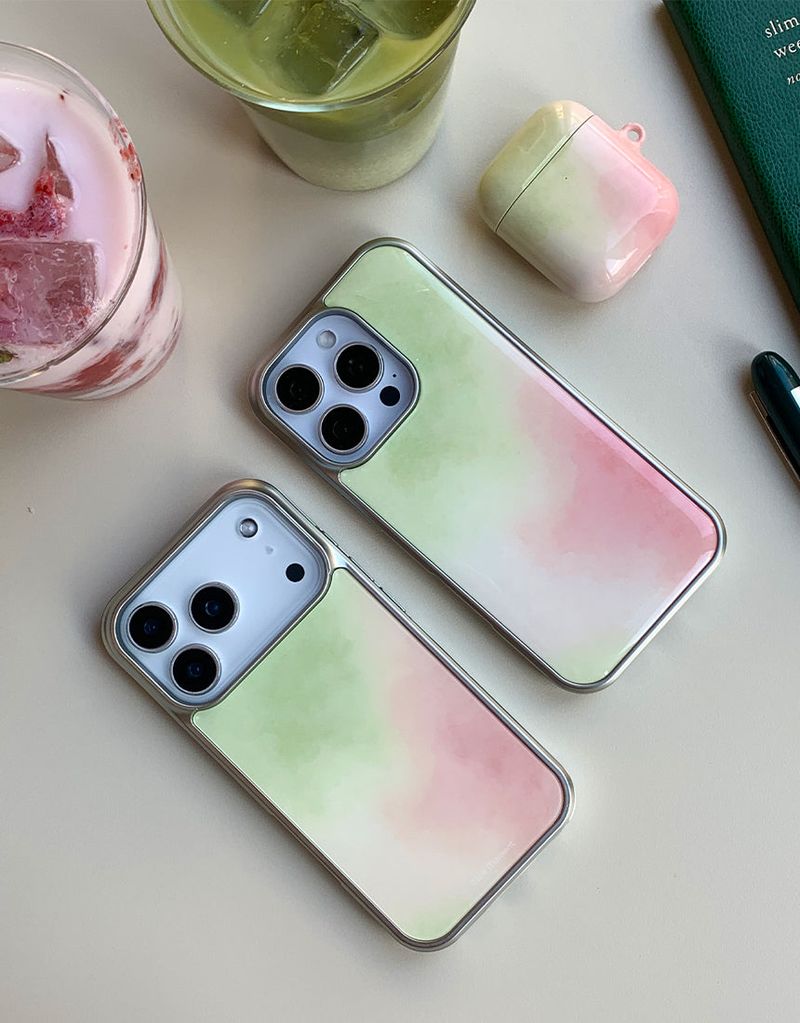 [MADE]抹茶ストロベリー シルバーエポキシバンパー iPhoneケース