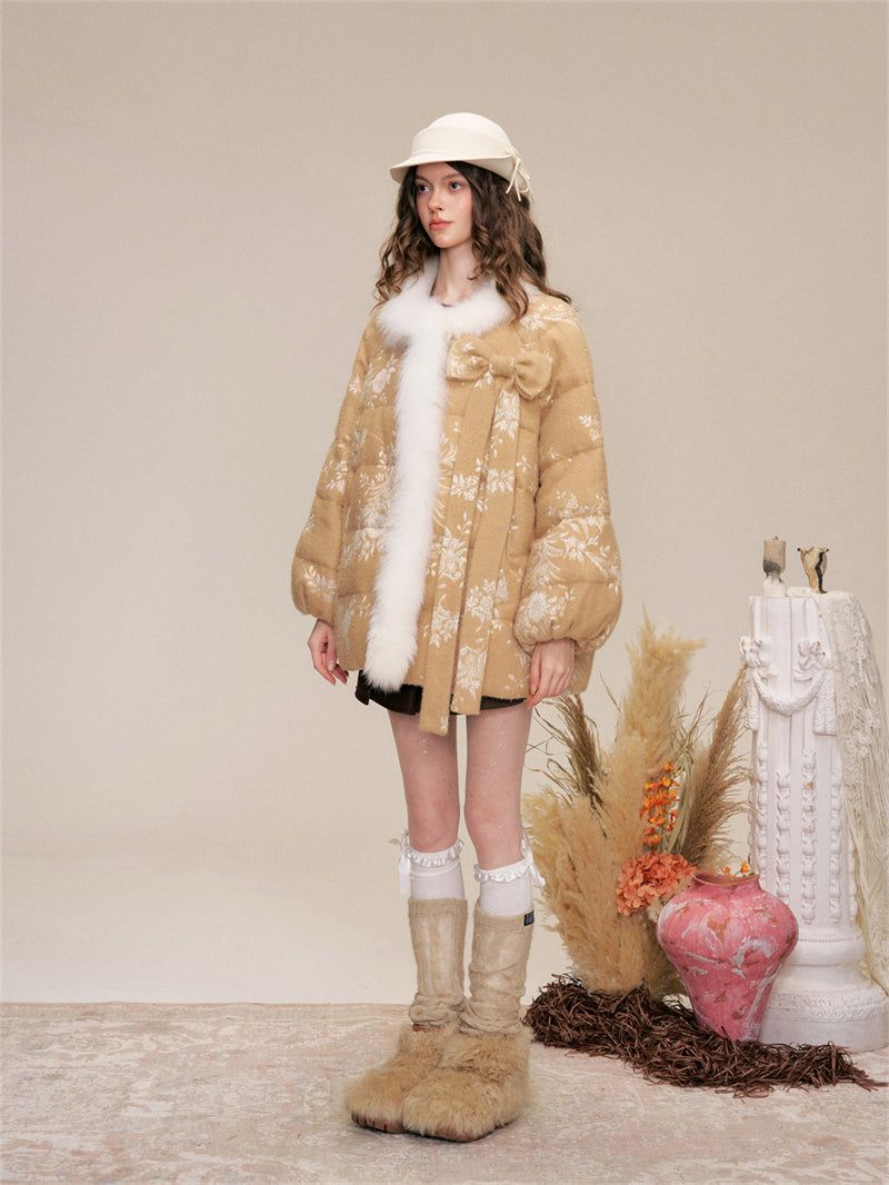 Ribbon Fur Trimming Duck Down Jacket