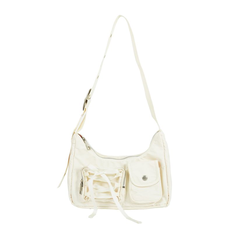 Nylon ribbon hobo bag_ivory