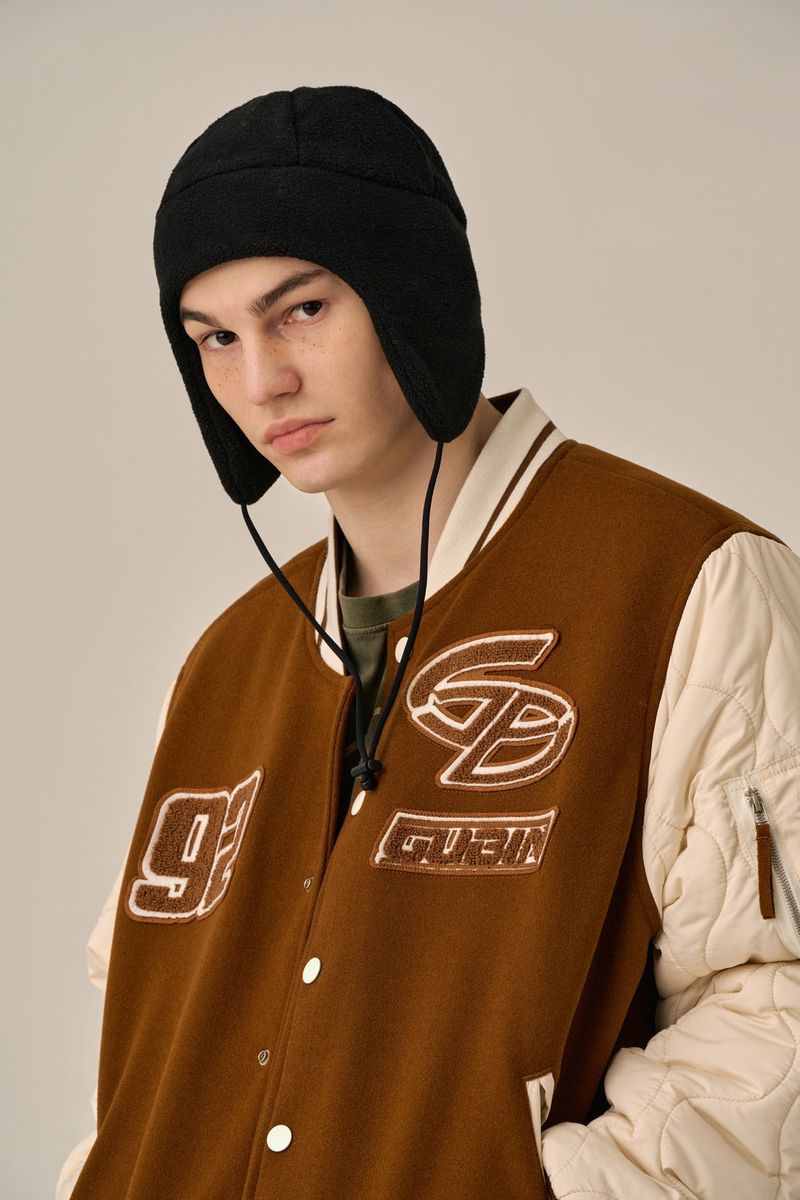 QUILTING POINT VARSITY JACKET - BROWN