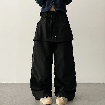 Log banding layered pocket skirt pants