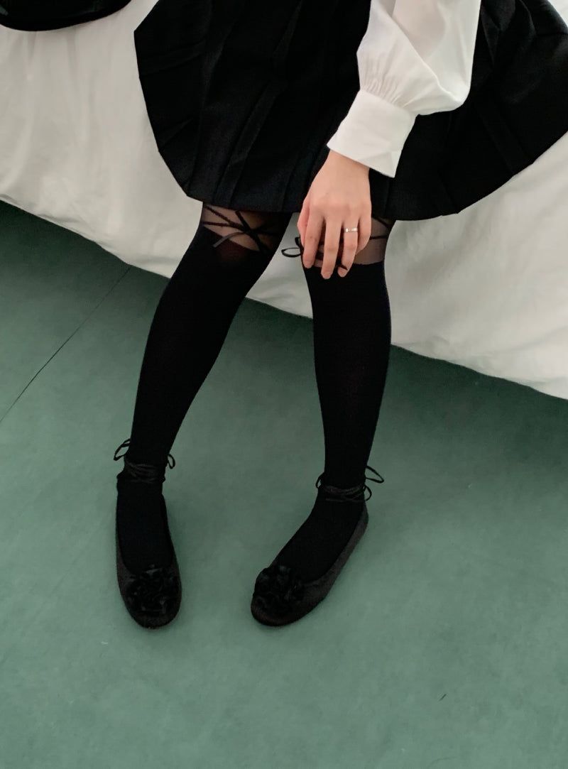LILLOVE（リローブ）の「ribbon tie stockings (black)（Fashion Accessories）」