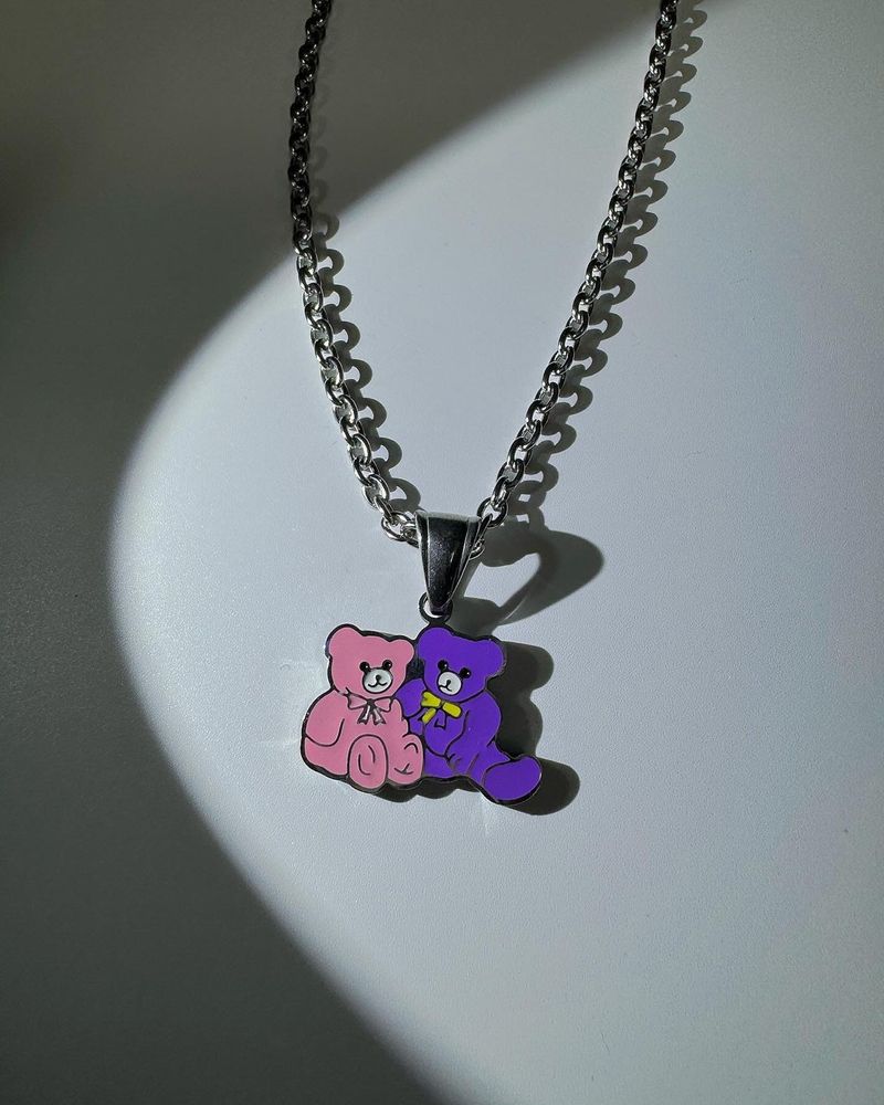 Pink&purple bear necklace