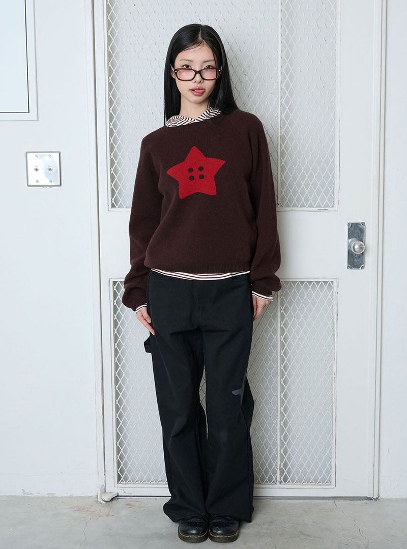 STAR BUTTON KNIT - BROWN