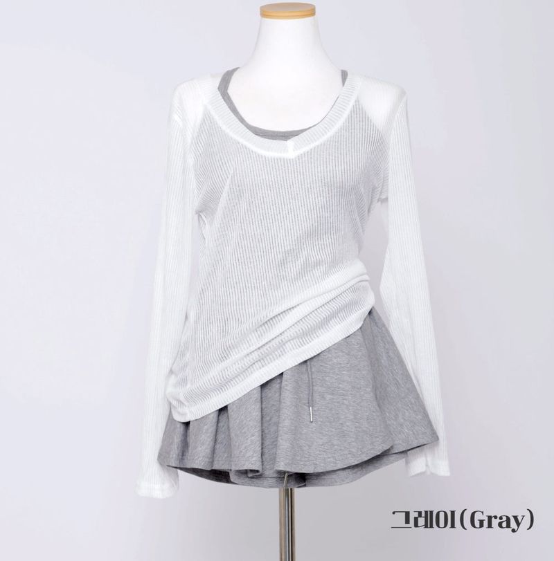 Yeori 3-Piece Set: T-shirt + Sleeveless Bra Top + Elastic Skirt Shorts
