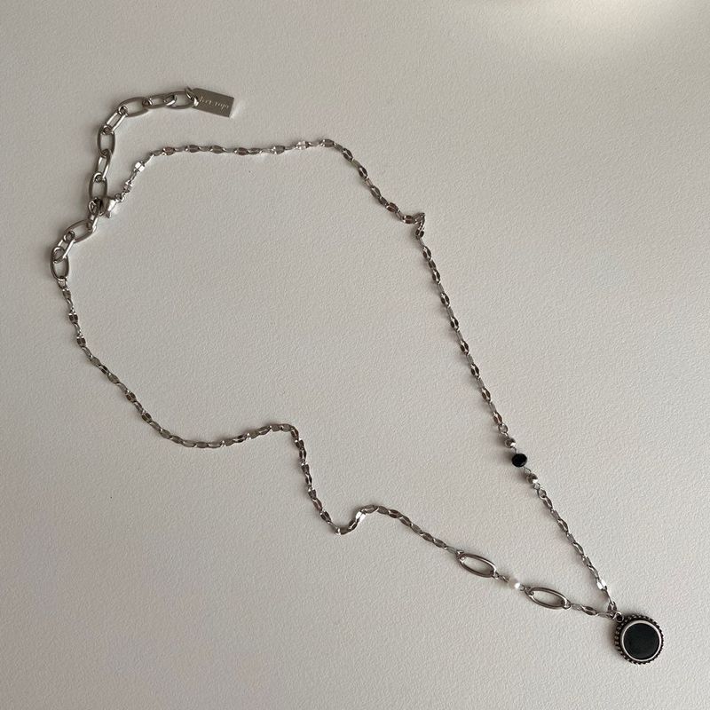 bjj Double-sided mother-of-pearl onyx Coin Beads Necklace
