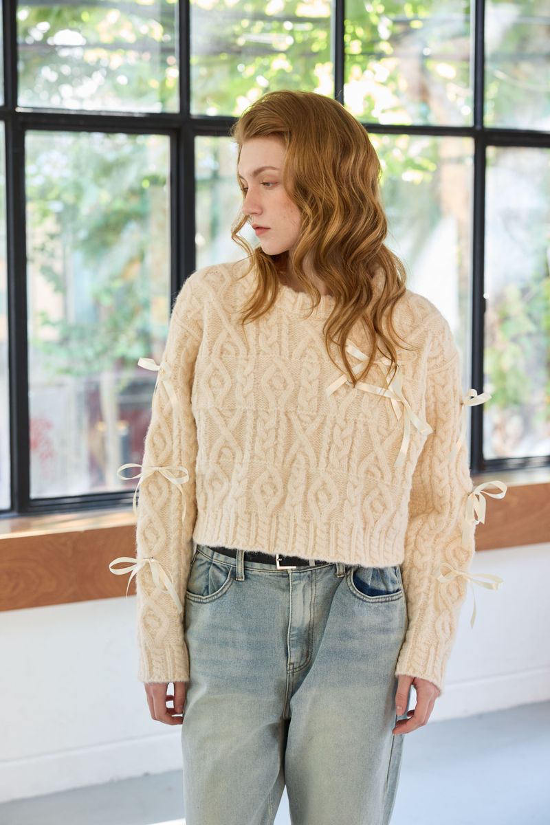 WHIMSICAL WOOL RIBBONE KNIT / IVORY