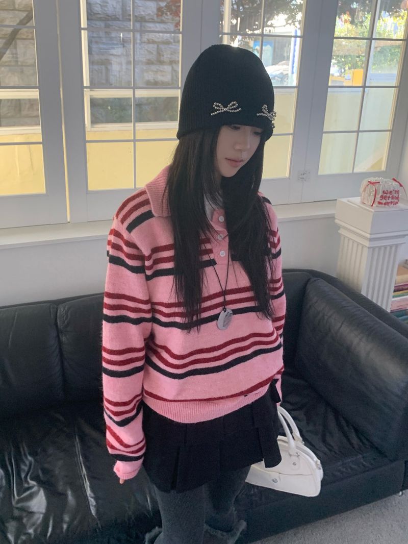 Candy Parade Collar Stripe Knit