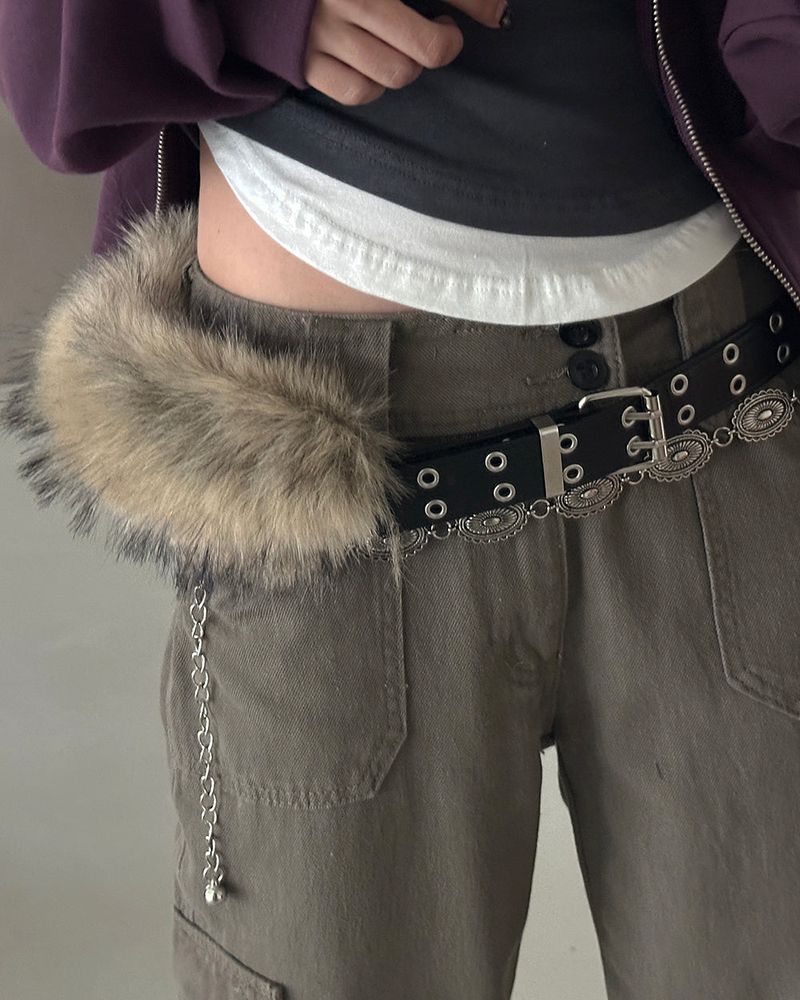 Punching mink fur layered belt