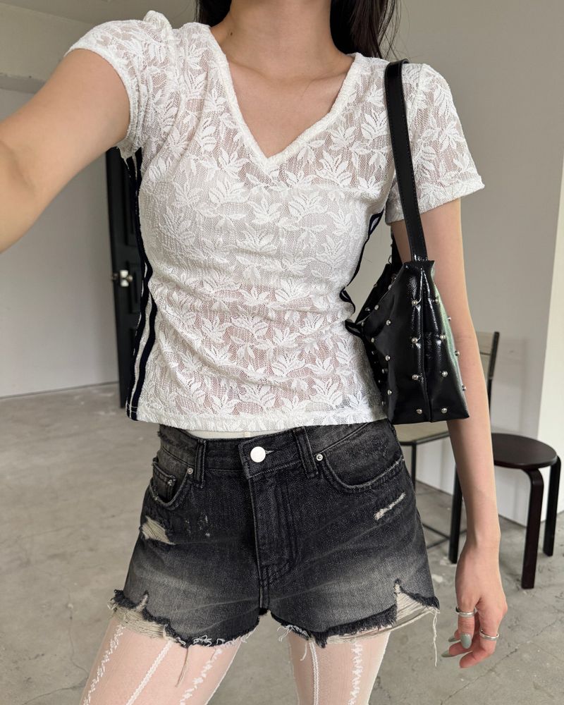 Cut vibe denim short pants