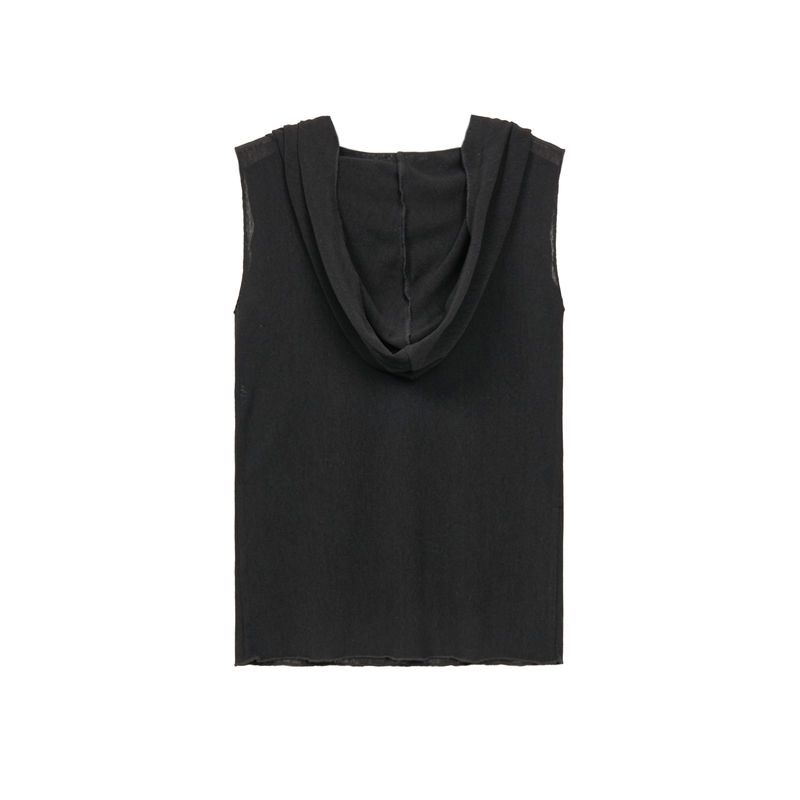 MESH HOODED SLEEVELESS TOP (BLACK)