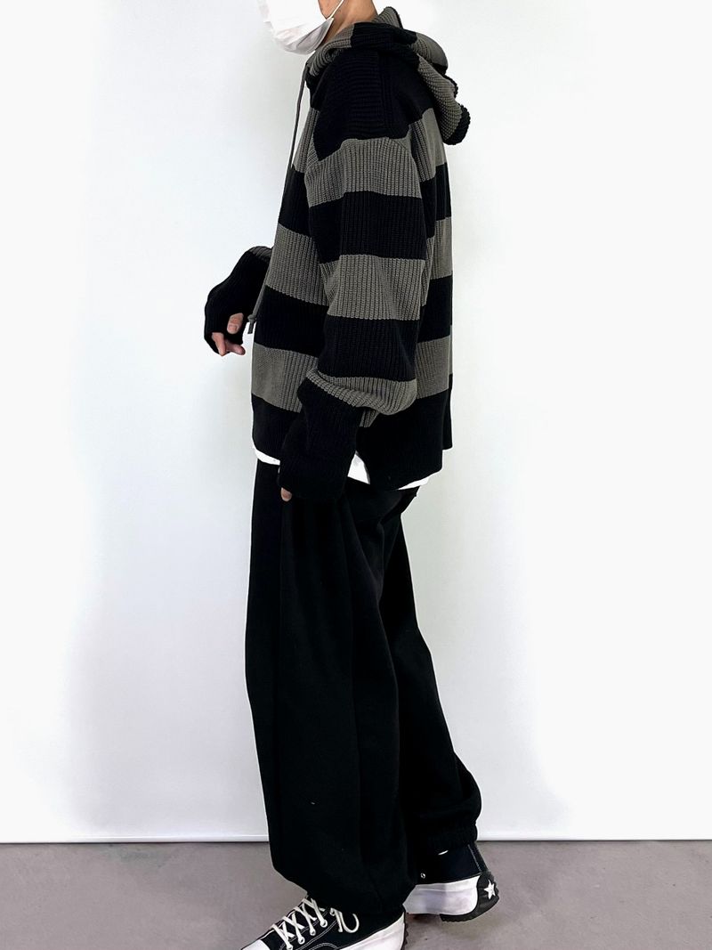 Stripe Warmer Hood-Knitwear