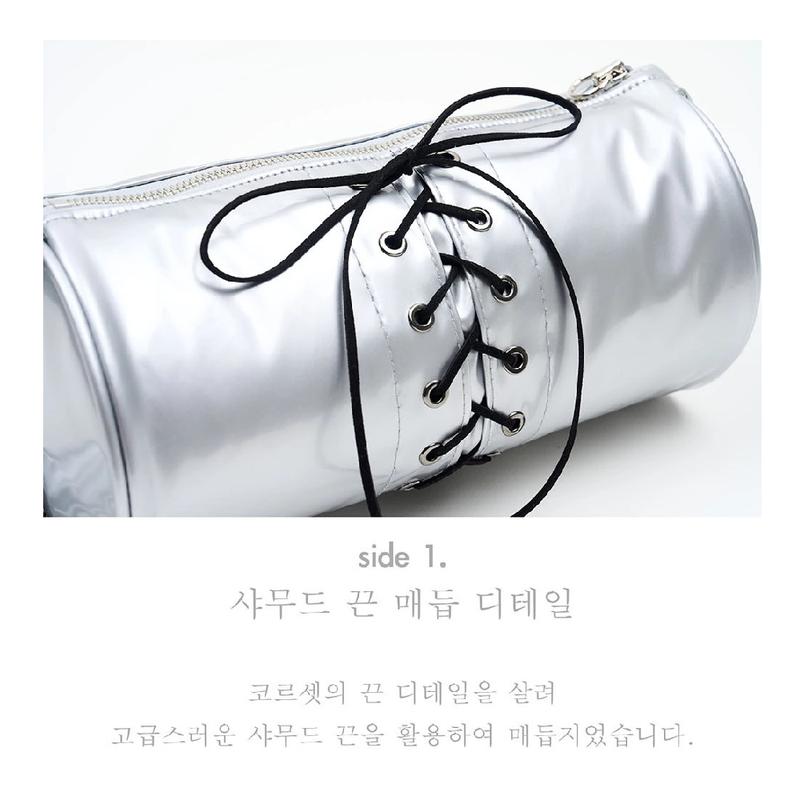2WAY BELTED STRAP BARREL BAG SMALL_GLOSSY SILVER
