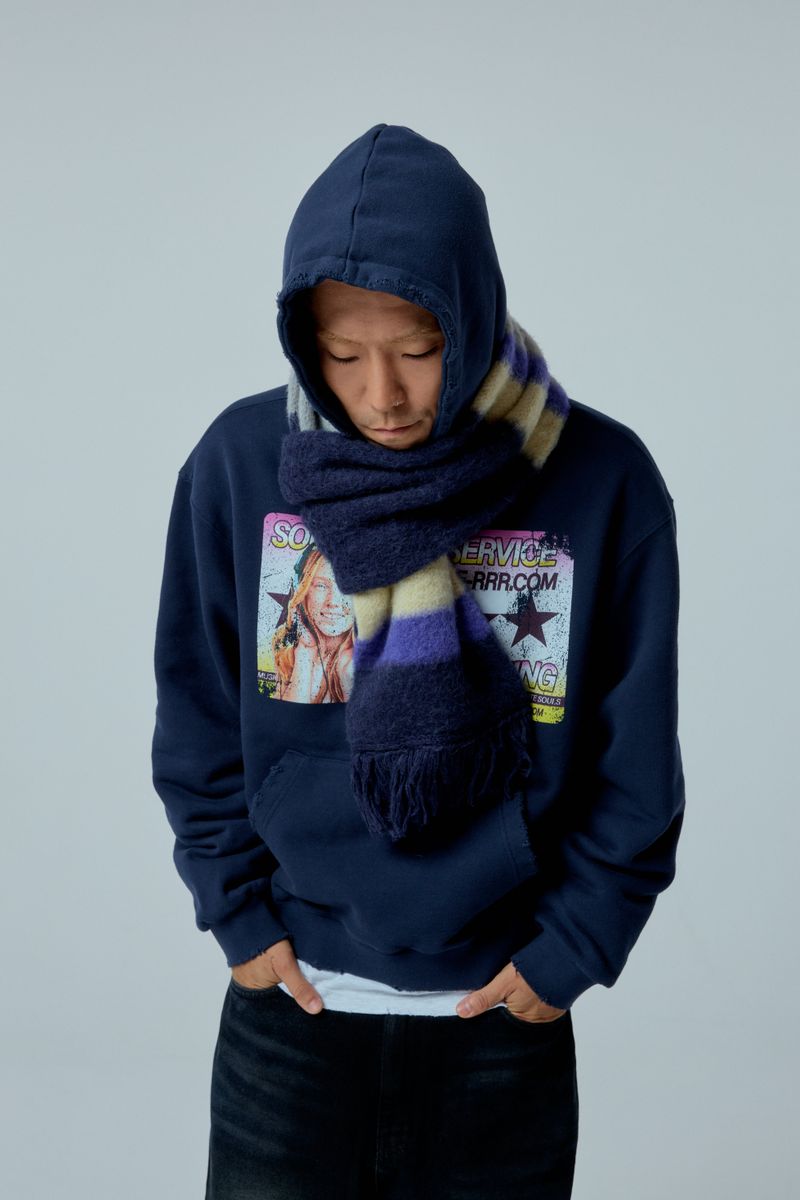 EEERRR Stripe brushed wool knit muffler (Navy)