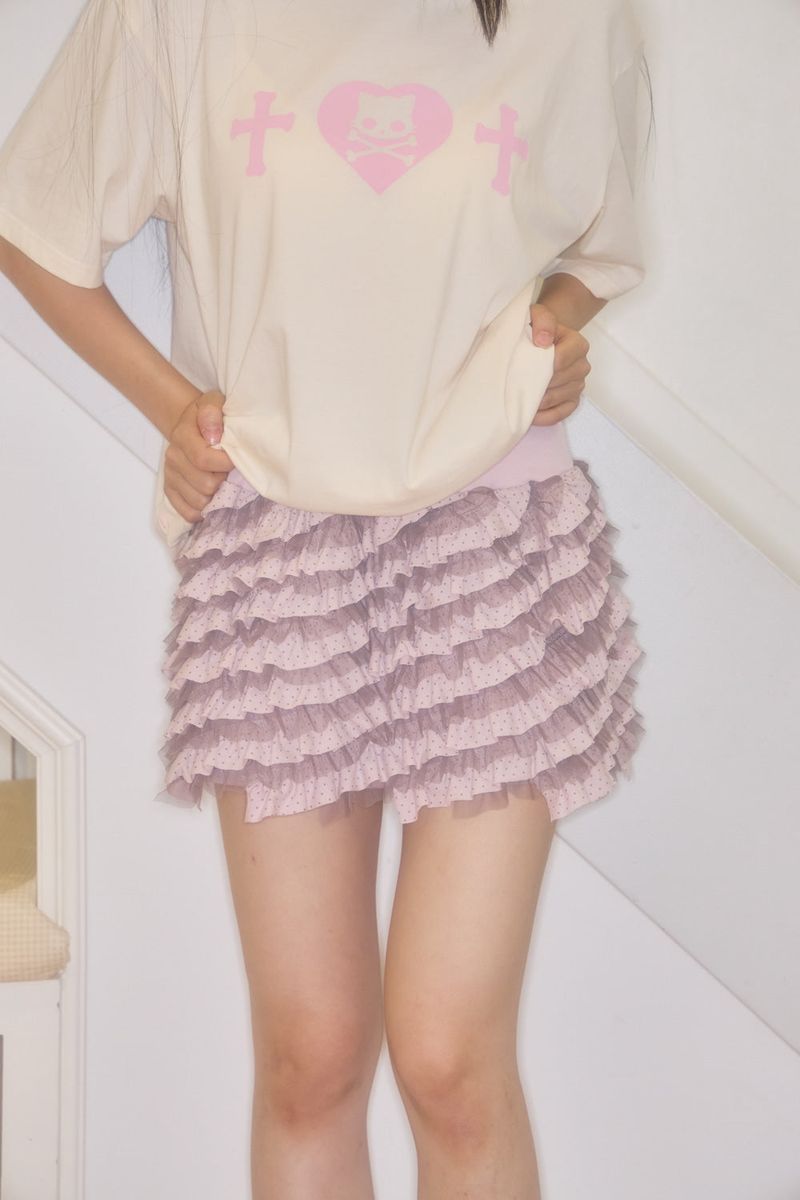 SHAKIRI（シャキリ）の「NIKO LACE CANCAN MINI SKIRT (PINK)（Skirts）」