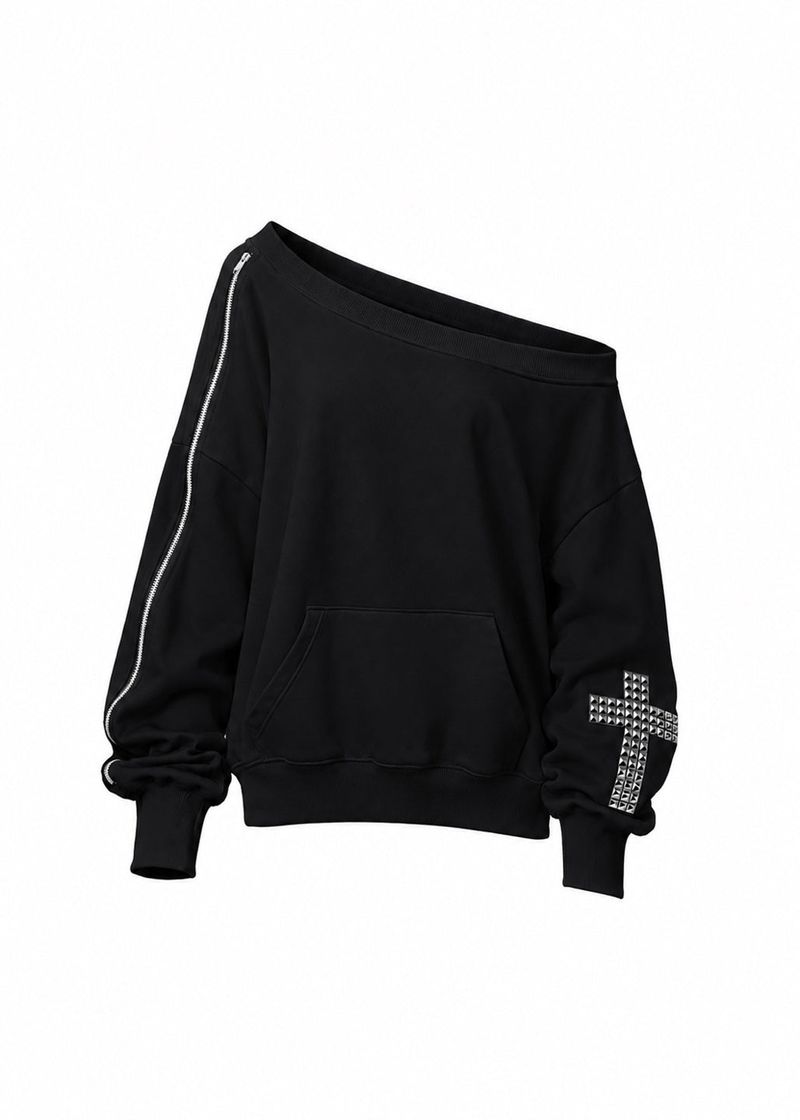 Kyoiii（キョイ）の「[2ND] CROSS SHOULDER SWEATSHIRT(BLACK)（Tops）」