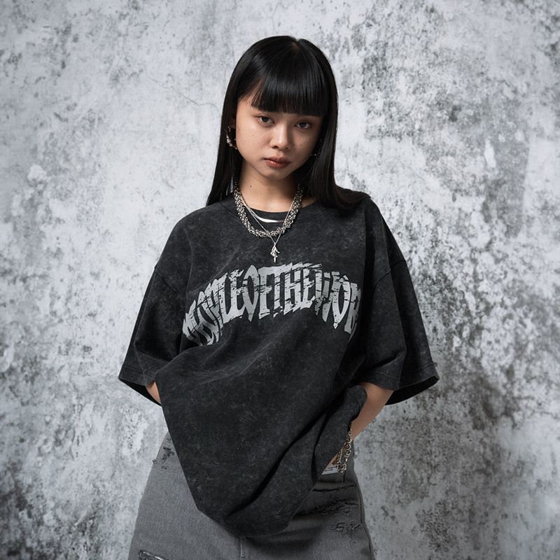 ash-washed logo T-shirt (BLUE)