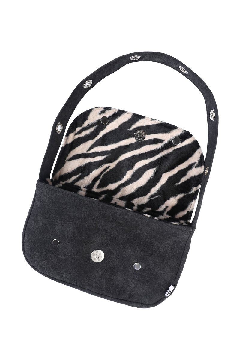 EYELET FUR MINI BAG - BLACK