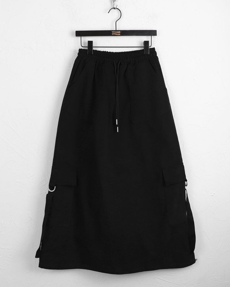 Tarp Fleece Cotton Cargo Two Way String Long Skirt
