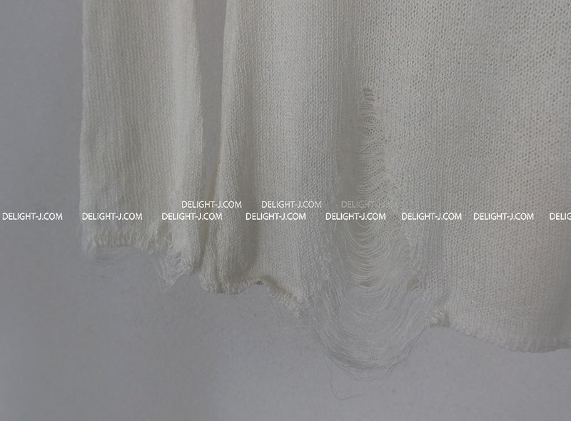 damage net see-through long knitwear