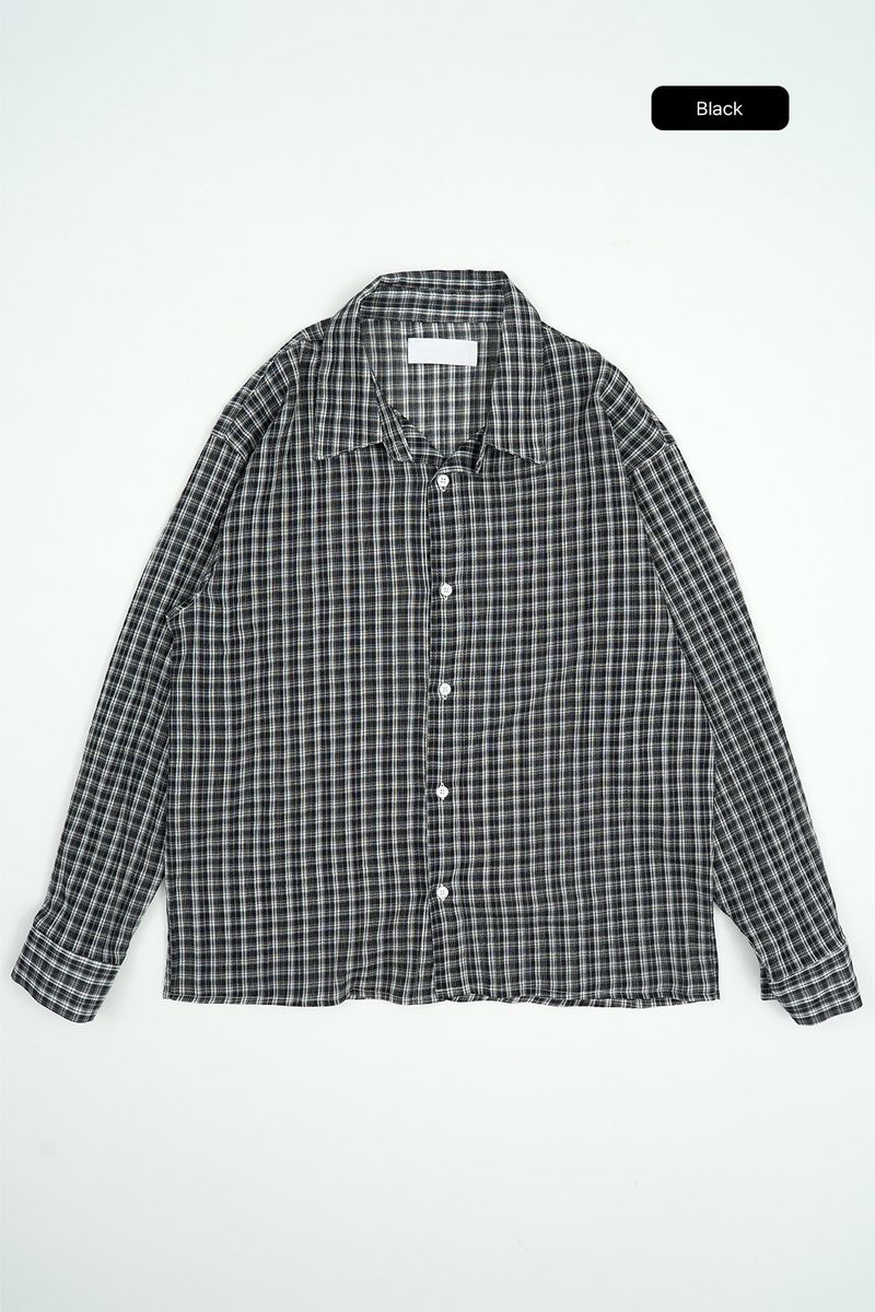 Vina sheer check wrinkle shirt