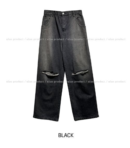 cross damage banding denim pants