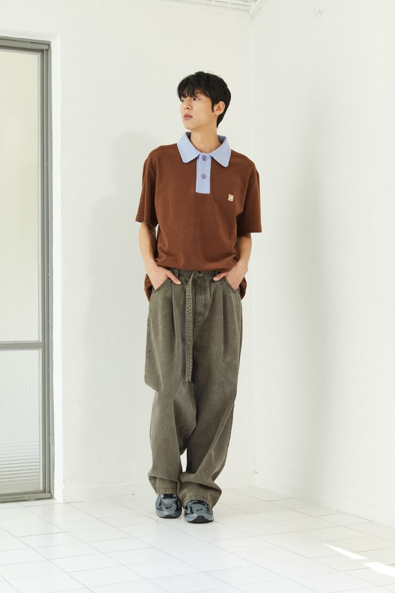 ALARM ONE TUCK BELTED DYEING PANTS BROWN_MAN