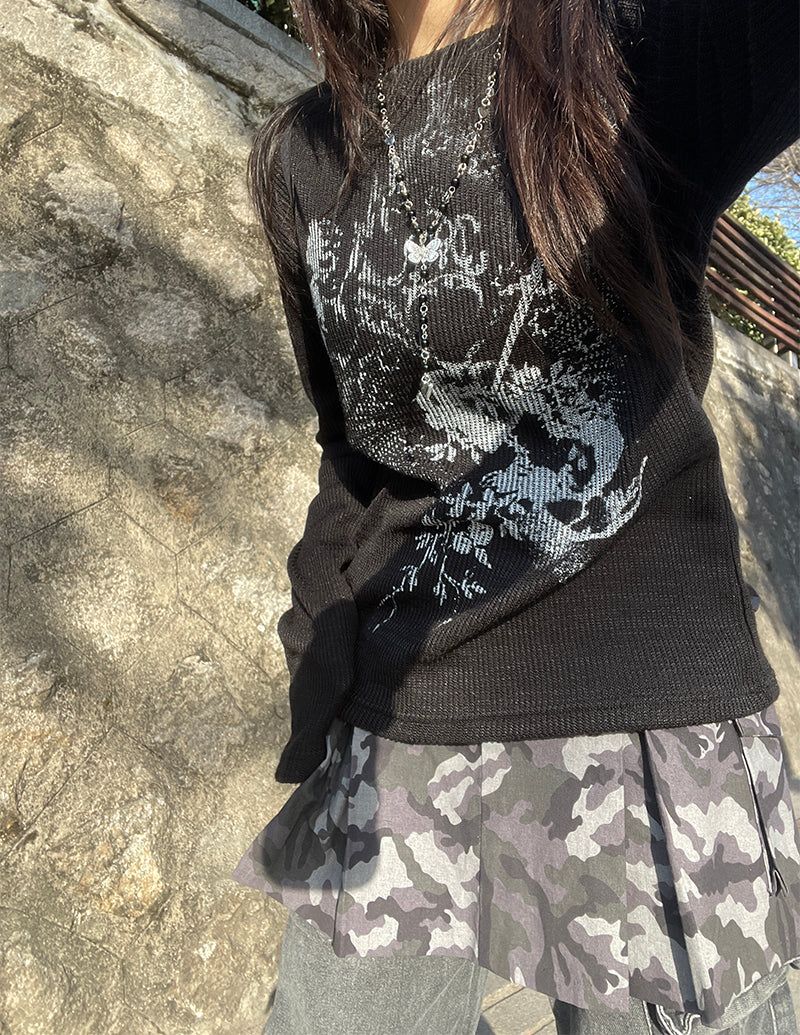 Pocket Camo Pleats Skirt