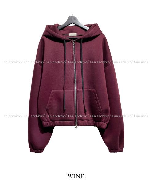 Neoprene semi-crop hooded zip-up