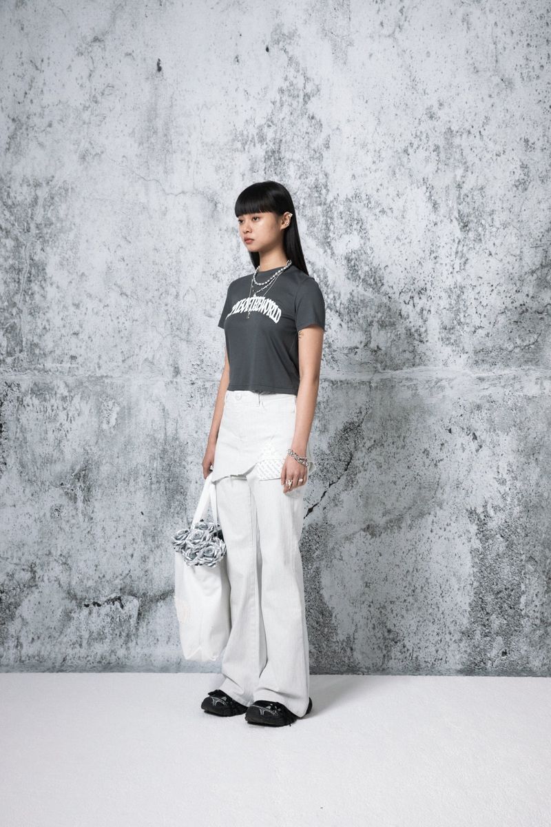 Herringbone Damage Cutting Skirt Pants (WHITE)