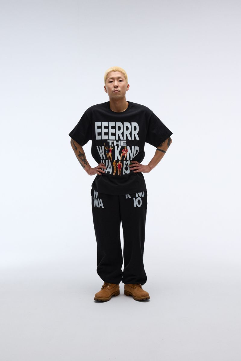 Weekend warrior typography printing long pants (Black)