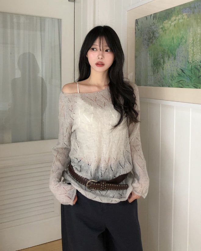 ULAN(ユレン)の「Bubble Punching Boat Neck Loose Fit Knit(Tops)」