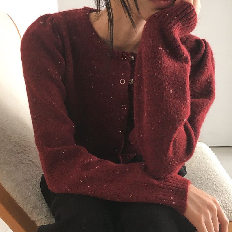 [Strawberry🍓] トーンウールボカシスナップボタンシャーリングニットカーディガン