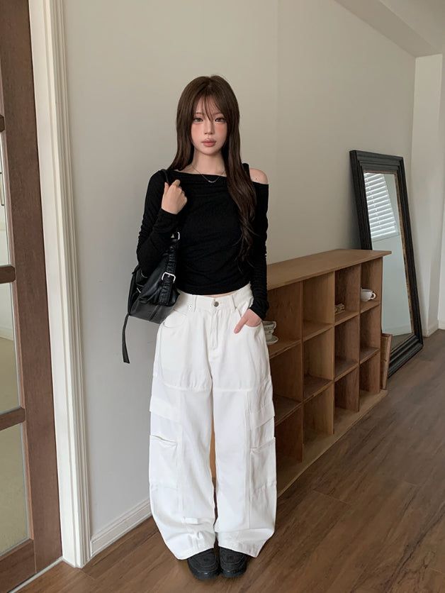 Clun Cut Wide String Cargo Pants