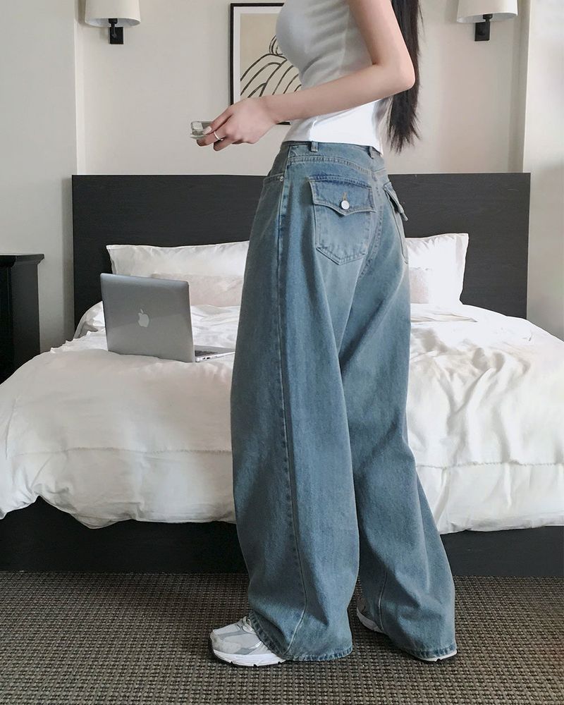 [BELLIDE MADE] Shearing, back pocket denim wide pants