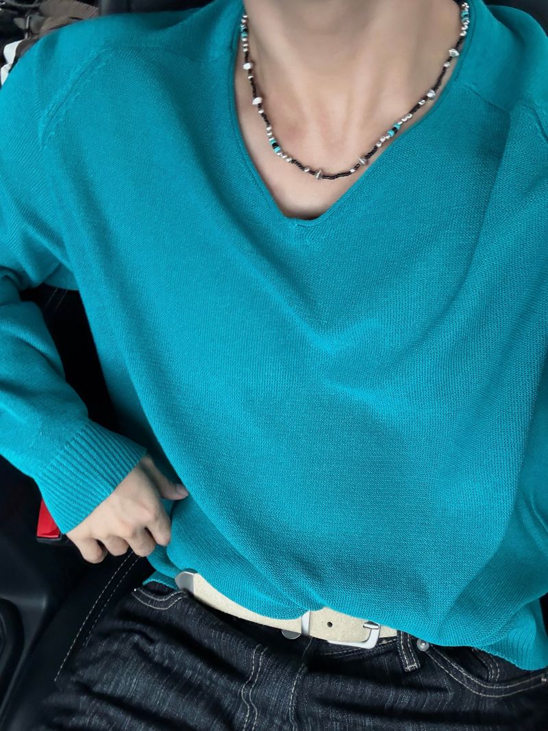 Summer linen v-neck knitwear