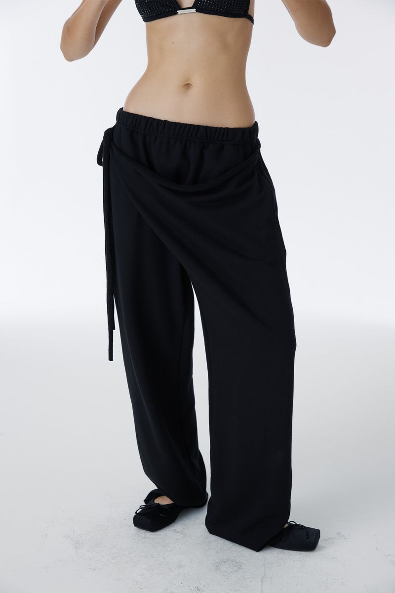 SHIRRING TIE SWEAT PANTS (BLACK)