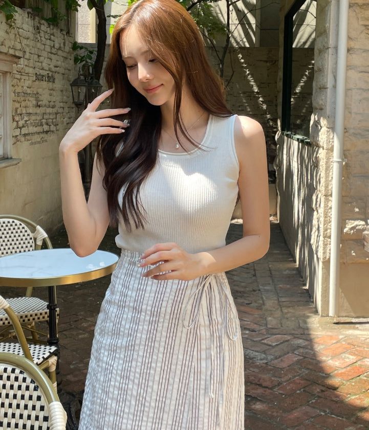 Rehel Square Neck Ribbed Knit Sleeveless