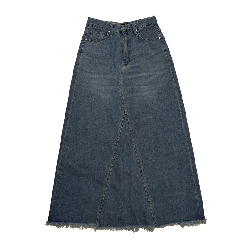 Long cutting denim skirt