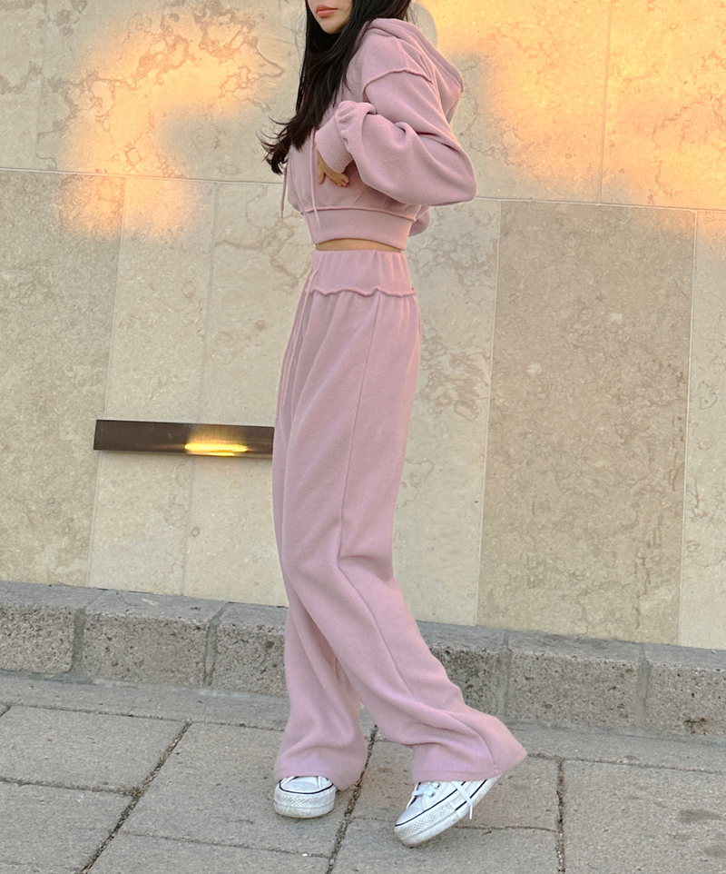 (ZIP-UP & PANTS SET!) 4 COLORS THICK FLEECE RIBBED CROPPED TRAINING PANTS