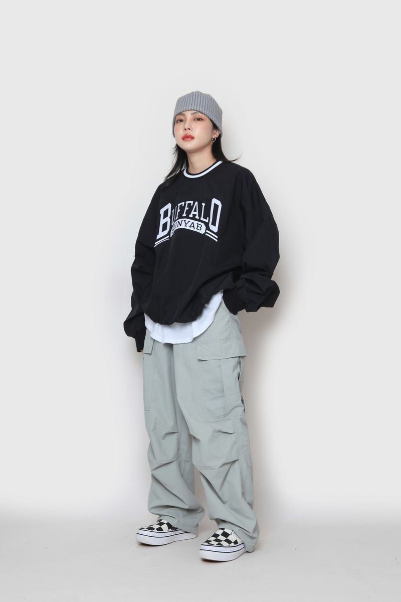 wide nylon cargo pants