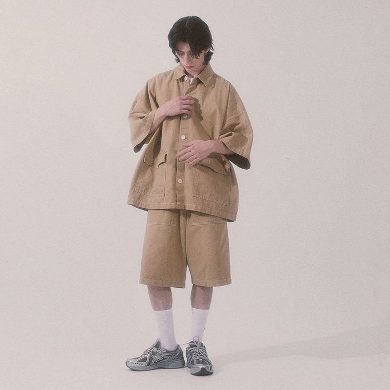 bio jacquard pocket shorts_beige