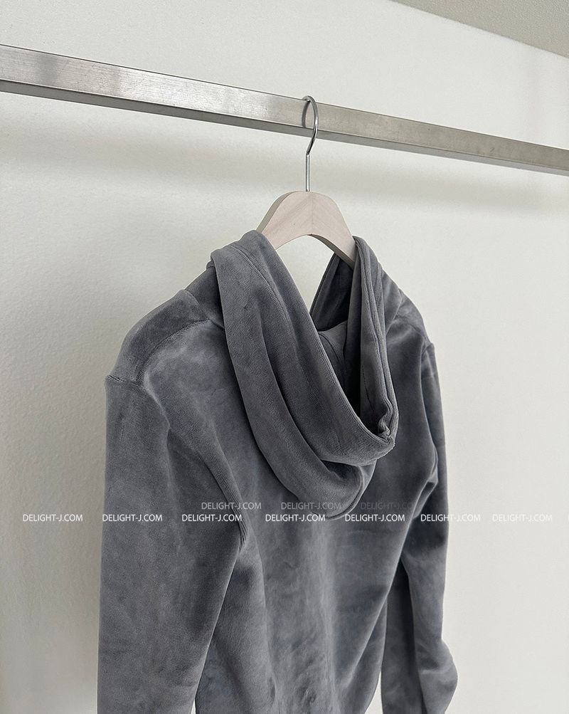 Velvet Shirring Hood Zip-Up