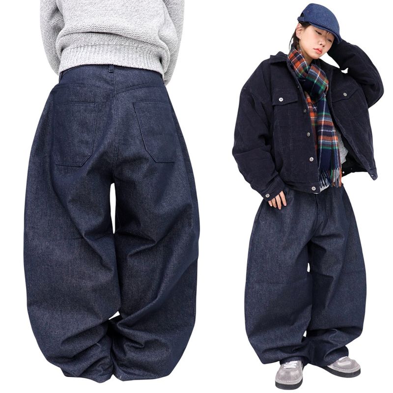 wide non-faded denim pants