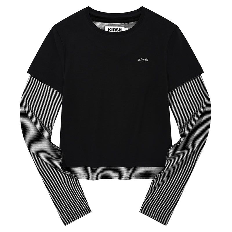 STRIPE LAYERED T-SHIRT 2PACK [BLACK]
