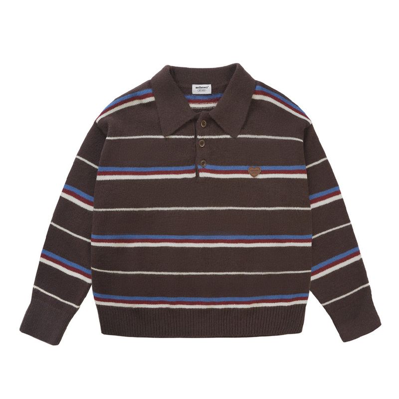 STRIPE KNIT COLLAR SHIRT (BROWN)