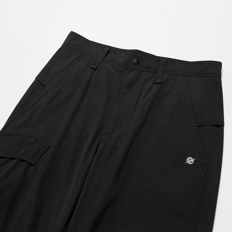 Poly Cotton RIB Buckle Pants - BLACK