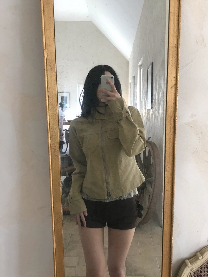 Luen High-neck Belt Raglan Cotton Jacket